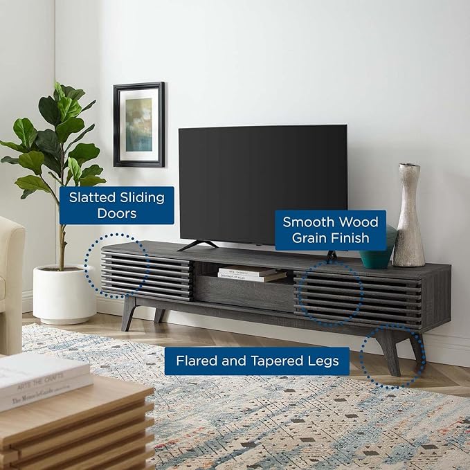 Modway Render Mid-Century Modern Low Profile 70 Inch TV Stand in Charcoal, 70" - LeafyLoom