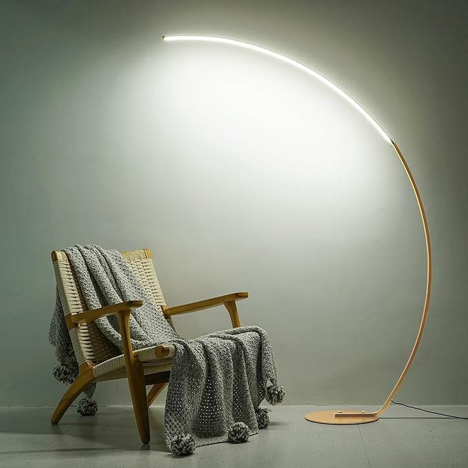 NUÜR Arc Floor Lamp, 67" Tall Gold LED Modern Standing Floor Lamp with Remote Control, Arched Bright Floor Lamps for Living Room Bedroom Office Home - LeafyLoom