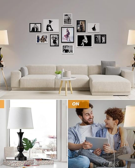 Luvkczc Table Lamps for Bedrooms Set of 2, Touch Bedside Lamps with USB C+A Ports, 3-Way Dimmable White Nightstand lamps, Bed lamp for Reading, Office, Bulbs Included - LeafyLoom