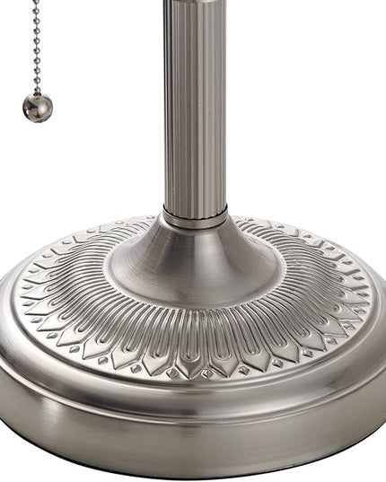 Newrays White Matted Glass Bankers Desk Lamp with Pull Chain Switch Plug in Fixture,Sand Nickel Base - LeafyLoom