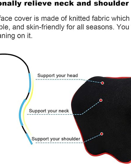 2 Pack Car Neck Pillow, Softness Car Headrest Pillow for Driving with Adjustable Strap, 100% Memory Foam and Breathable Removable Cover, Comfortable Ergonomic Design (Red Side Rope) - LeafyLoom
