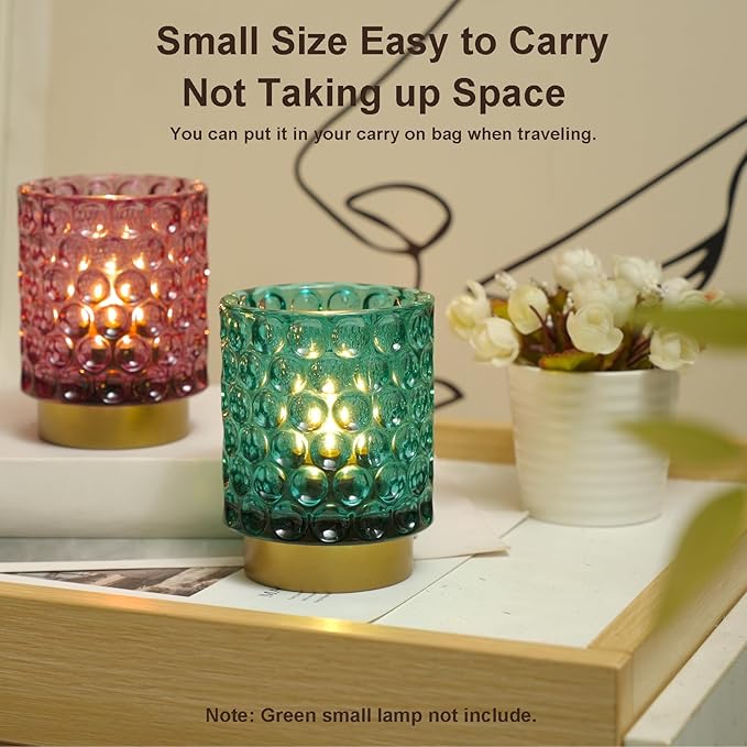 Battery Operated Table Lamp with Timer, 4.7" Tall Round Small Lamps, Cordless Crystal Night Light,Battery Powered Bedside Lamp, for Corner/Living Room/Bedroom/Tabletop, Purple - LeafyLoom