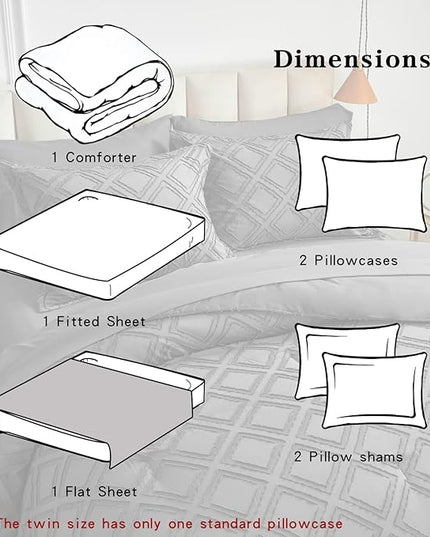 7 Pieces Tufted Bed in a Bag King Comforter Set with Sheets Dark Grey, Soft and Embroidery Shabby Chic Boho Bohemian, Luxury Solid Color with Diamond Pattern, Jacquard Tufts Bedding Set for All Season - LeafyLoom