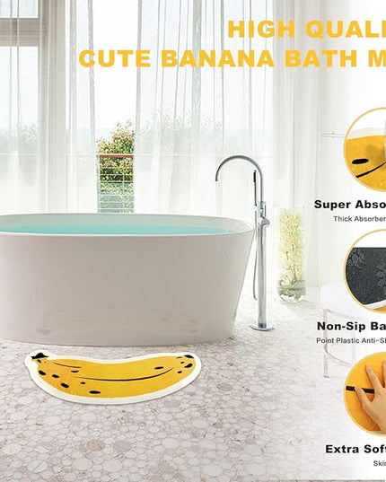 Banana Bath Rugs for Bathroom Non Slip Super Absorbent Bath Mat for Floor Bathmats Washable Yellow Cartoon Bathrugs Carpet Soft Shower Tub Rugs Thick Kitchen Doormat Home Decor 17.7x39.4inch/45x100cm - LeafyLoom