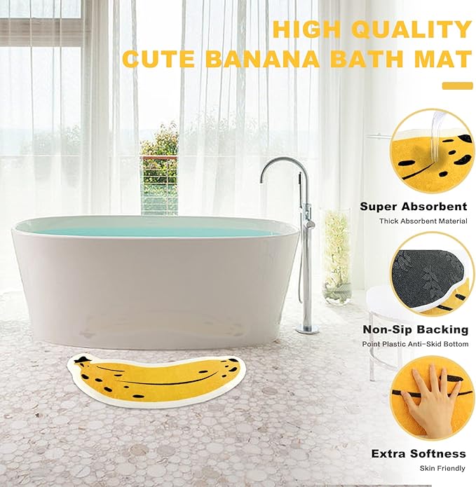 Banana Bath Rugs for Bathroom Non Slip Super Absorbent Bath Mat for Floor Bathmats Washable Yellow Cartoon Bathrugs Carpet Soft Shower Tub Rugs Thick Kitchen Doormat Home Decor 17.7x39.4inch/45x100cm - LeafyLoom