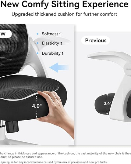 Hbada Office Chair with Flip-Up Armrests, Desk Chair with Saddle Cushion, Ergonomic Office Chair with S-Shaped Backrest, Comfy Mesh Chair for Home and Office, White - LeafyLoom