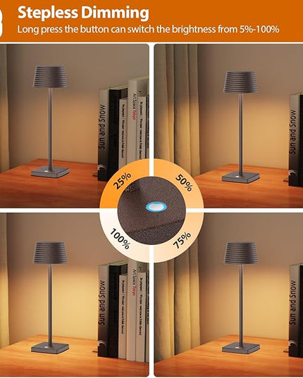 Rechargeable Cordless Table Lamp, Battery 5000mAh Metal Aluminum Housing USB LED Portable Powered Desk Lamp, 3 Levels Brightness Night Light for Restaurants Bars Outdoor (ferruginous-2pack) - LeafyLoom