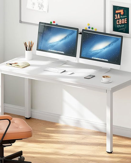 DlandHome 55 inches Large Computer Desk, Composite Wood Board, Decent and Steady Home Office Desk/Workstation/Table, BS1-140WW White and White Legs, 1 Pack - LeafyLoom