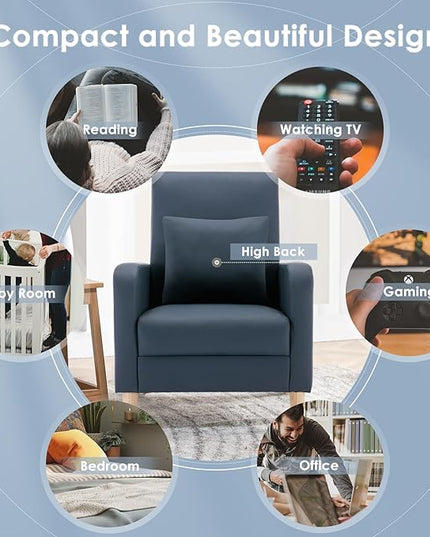 COLAMY Modern Upholstered Accent Chair Armchair with Pillow, PU Leather Reading Living Room Side Chair,Single Sofa with Wood Legs, L-Blue - LeafyLoom