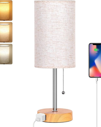 Dott Arts Table Lamp for Bedroom, 3-Color Bedside Lamps with Pull Chain, Bedroom Table Lamps for Nightstand,Small Lamp for Living Room, Bulb Included Oatmeal - LeafyLoom