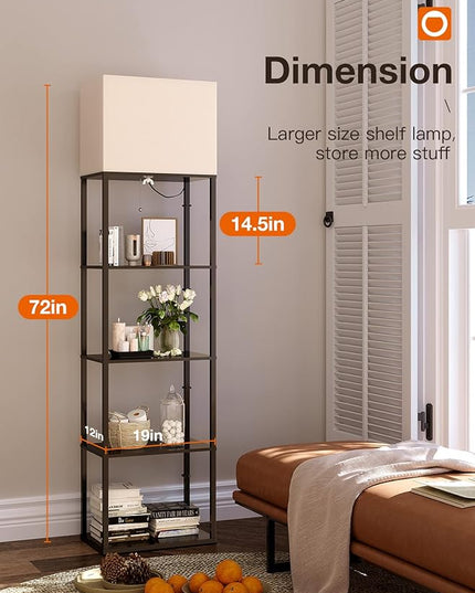 addlon Floor lamp with Shelves Super Large Size (19''W), 5-Tier Modern Floor lamp with 3 Color Temperatures LED Bulb, Display Shelf lamp for Living Room, Bedroom and Office - Black - LeafyLoom