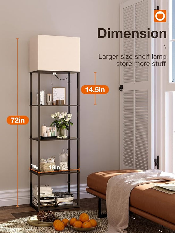 addlon Floor lamp with Shelves Super Large Size (19''W), 5-Tier Modern Floor lamp with 3 Color Temperatures LED Bulb, Display Shelf lamp for Living Room, Bedroom and Office - Black - LeafyLoom
