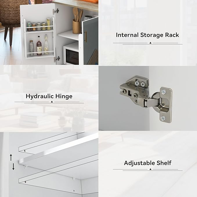 Kitchen Island with Storage, Rolling Table on Wheels w/Drop Leaf, Internal Storage Rack and Towel Rack for Dinning Room - LeafyLoom