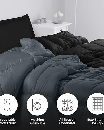 Utopia Bedding Twin Comforter Set Kids with 1 Pillow Sham, Bedding Comforter Sets, Down Alternative Reversible Black/Grey Comforter, Soft and Comfortable, Machine Washable - LeafyLoom