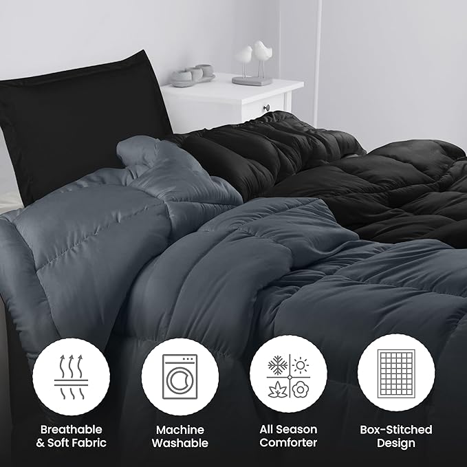 Utopia Bedding Twin Comforter Set Kids with 1 Pillow Sham, Bedding Comforter Sets, Down Alternative Reversible Black/Grey Comforter, Soft and Comfortable, Machine Washable - LeafyLoom