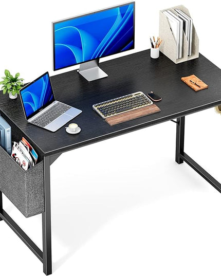 OLIXIS Computer Desk 48 Inch Home Office Work Study Writing Student Kids Bedroom Wood Modern Simple 2 Person PC Table with Storage Bag & Headphone Hooks, Black - LeafyLoom
