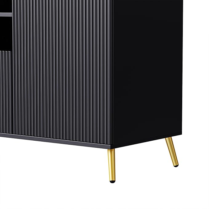 113Inch Entertainment Wall Unit with Bridge, Stand Media Console Table for TVs Up to 70" with 13 Shelves,8 Drawers and 2 Cabinets for Living Room, Black - LeafyLoom