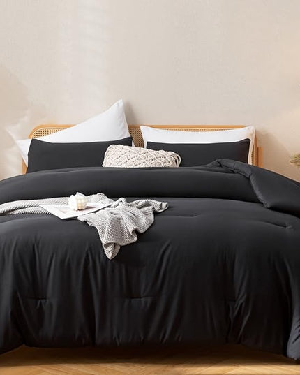 ROSGONIA Black Comforter Set Queen, 3pcs(1 Boho Black Comforter & 2 Pillowcases) All Season Bedding Lightweight Bedspread Blanket Quilt Bed Set - LeafyLoom