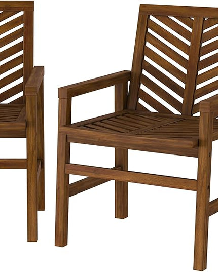 Walker Edison 2 Piece Outdoor Patio Chevron Wood Chair Set All Weather Backyard Conversation Garden Poolside Balcony, Set of 2, Dark Brown - LeafyLoom