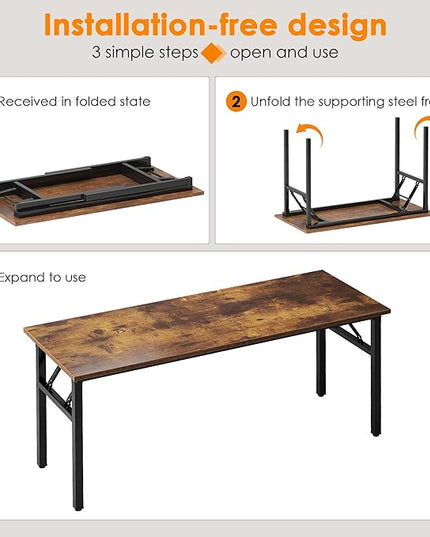 Need Large Computer Desk, 62 inches Long Office Desk, No Install Needed Folding Table Writing Table Workstation for Small Space, Rustic Brown - LeafyLoom