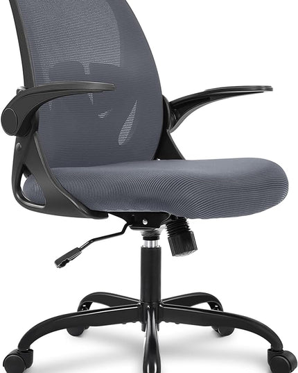 Primy Office Chair Ergonomic Desk Chair with Adjustable Lumbar Support and Height, Swivel Breathable Desk Mesh Computer Chair with Flip up Armrests for Conference Room（Dark Gray） - LeafyLoom
