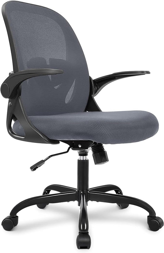 Primy Office Chair Ergonomic Desk Chair with Adjustable Lumbar Support and Height, Swivel Breathable Desk Mesh Computer Chair with Flip up Armrests for Conference Room（Dark Gray） - LeafyLoom