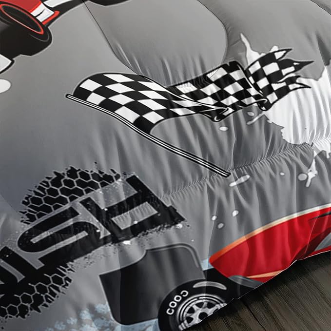 Axolotl Kid Comforter Set Twin Size,Racing Car Bedding Set for Boys Girls Teen Kids Children Car Racing Gifts,Race Cars Quilt Bed Set with 1 Comforter 2 Pillowcases,Red Grey - LeafyLoom