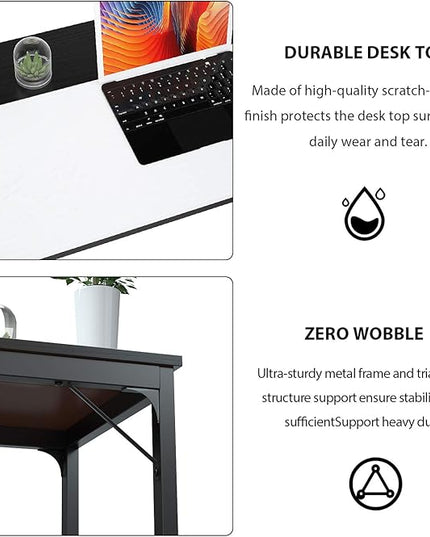 Foxemart 47 Inch Computer Table Sturdy Office Desk, Modern PC Laptop 47” Writing Study Gaming Desk for Home Office Workstation, White and Black - LeafyLoom