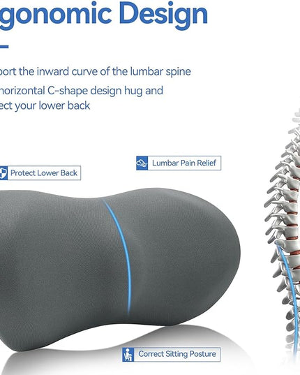 Lumbar Support Pillow-Memory Foam Lumbar Pillow for Lower Back Support, Back Cushion with Strap for Pain Relief，Gray - LeafyLoom