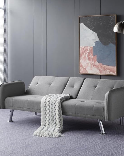 74.8" Modern Living Room Furniture Sets Tufted Loveseat Sofa Convertible Folding Futon Sleeper Couchbed with Cup Holder/Removable Armrests/Adjusting Backrest for Apartment,Home,Light Gray Sofá - LeafyLoom