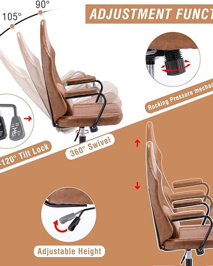 Executive Office Chair, Home Office Desk Chair, High Back PU Leather Desk Chair, 360° Swivel Computer Chair, Height Adjustable Tilt Vanity Task Chair for Office, Reading Meeting Room - LeafyLoom