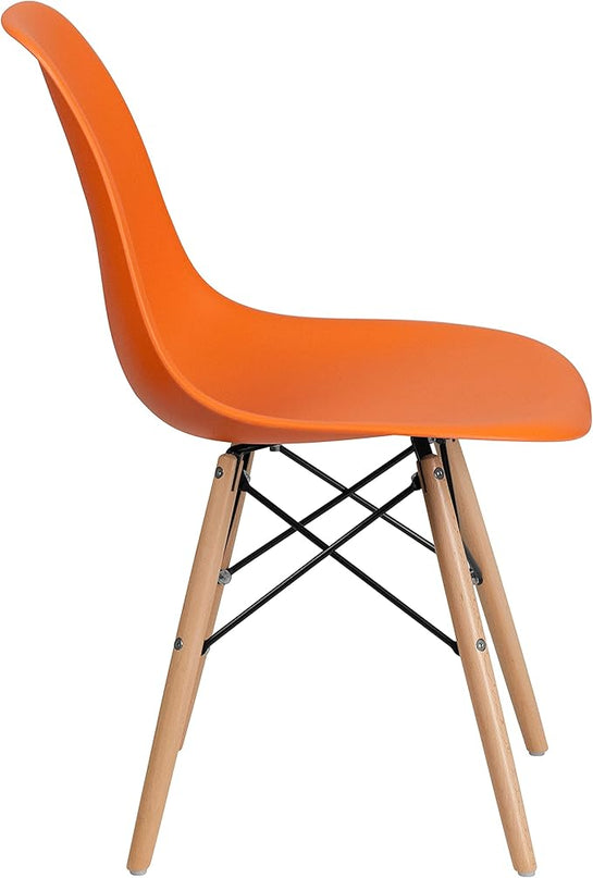 Flash Furniture 2 Pack Elon Series Orange Plastic Chair with Wooden Legs - LeafyLoom
