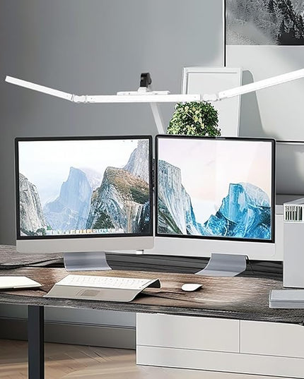 Led Desk Lamp for Home Office, Ultra Bright Touch-Dimming Architect Table Lamp with Clamp, 24W Adjustable Foldable Three Swing Arm Eyecare Led Desk Light with Infrared Sensor -White - LeafyLoom
