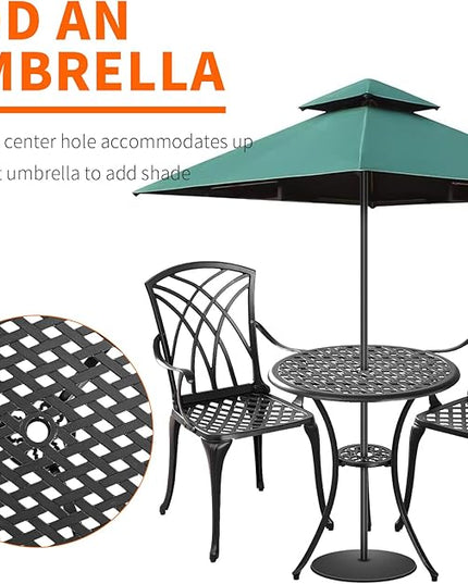 Outdoor 3 Piece Bistro Set Cast Aluminum Bistro Table and Chairs Set of 2, All Weather Bistro Patio Set, Patio Furniture for Garden Black - LeafyLoom