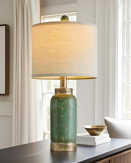 20.25" Table Lamps Set of 2 Small Table Lamp for Bedroom Living Room Green Lamp Farmhouse Lamp Vintage Rustic Boho Bedside Lamps Mid Century Side Table Nightstand Lamp Home Office Retro Deco - LeafyLoom