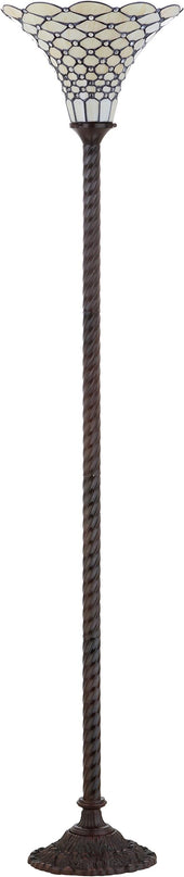 JONATHAN Y JYL8007A White Tiffany-Style 70" Torchiere LED Floor Lamp, Tiffany, Traditional, Art Nouveau Style, Office, Living Room, Family Room, Dining Room, Bedroom, Hallway, Foyer, Bronze - LeafyLoom