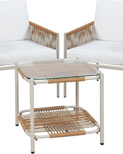 Shintenchi 3 Piece Wicker Patio Furniture Set, Outdoor Furniture Rattan Conversation Set with Two Single Chairs and Coffee Table for Backyard, Balcony, Poolside - LeafyLoom