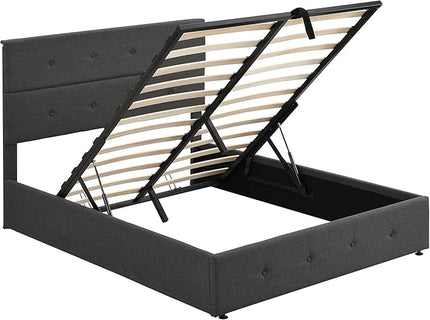 Full Size Upholstered Platform Bed with Underneath Storage, Modern Linen Platform Bedframe with Headboard and Wooden Slat Support,for Kids Adults Living Room Guest Room,Bedroom - LeafyLoom