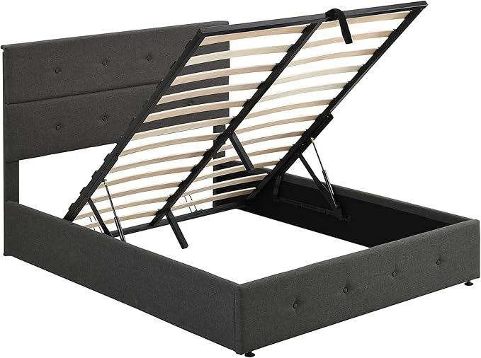 Full Size Upholstered Platform Bed with Underneath Storage, Modern Linen Platform Bedframe with Headboard and Wooden Slat Support,for Kids Adults Living Room Guest Room,Bedroom - LeafyLoom