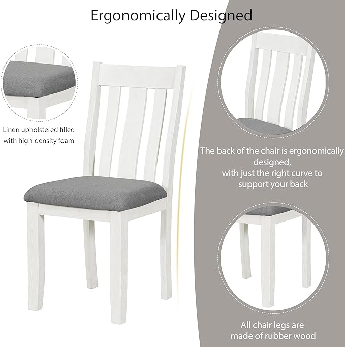 Dining Table Set for 6, 7-Piece Dining Table Set with Extendable Table and 6 Upholstered Chairs, Kitchen Table Set with Backrest for Dining Room, Living Room, Antique Brown+White - LeafyLoom