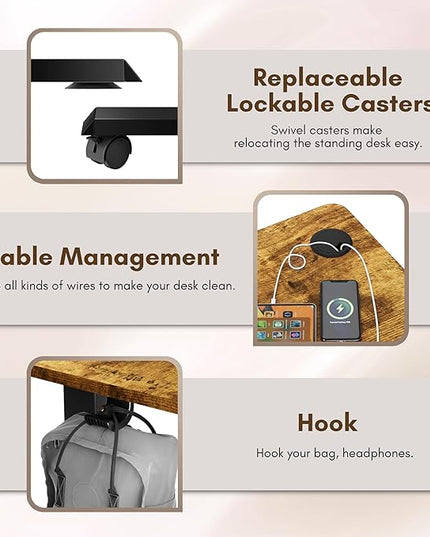 Electric Standing Desk 48 Inch, Ergonomic Height Adjustable Table with T-Shaped Metal Bracket Modern Computer Workstations for Home Office, Rustic Brown, 48 x 24 Inch - LeafyLoom