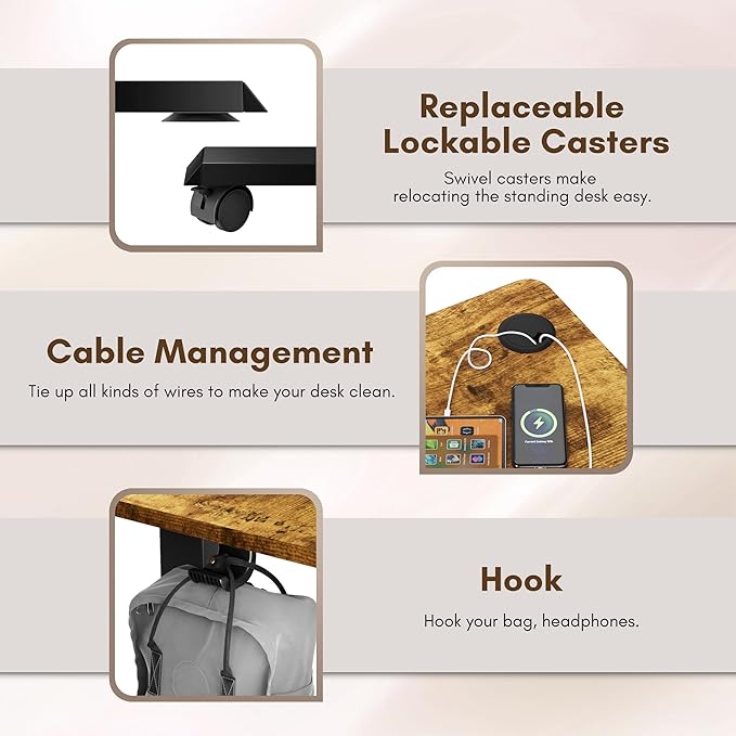 Electric Standing Desk 60 Inch, Ergonomic Height Adjustable Table with T-Shaped Metal Bracket Modern Computer Workstations for Home Office, Rustic Brown, 60 x 24 Inch - LeafyLoom