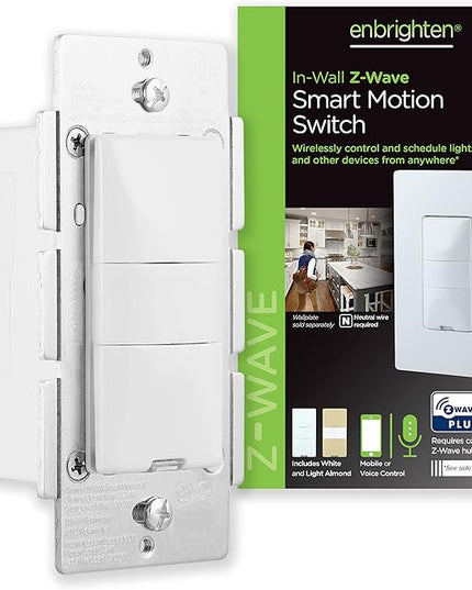Enbrighten Z-Wave Smart Motion Sensor Light Indoor, On/Off, Vacancy/Occupancy Sensor, Includes White & Almond, Zwave Hub Required, Works with SmartThings, Wink, & Alexa, Smart Light Switch, 26931 Enbrighten