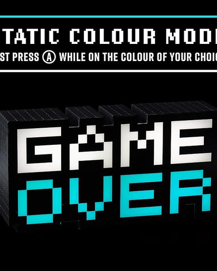 Game Over 8-Bit Pixel Light, Color Changing and Sound Reactive Mood Light, Retro Gaming Room Decor and Gift for Gamer - LeafyLoom