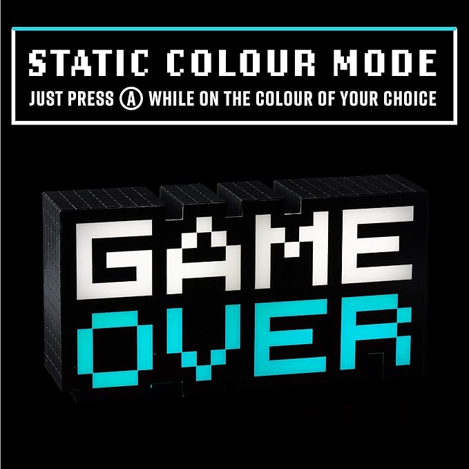 Game Over 8-Bit Pixel Light, Color Changing and Sound Reactive Mood Light, Retro Gaming Room Decor and Gift for Gamer - LeafyLoom