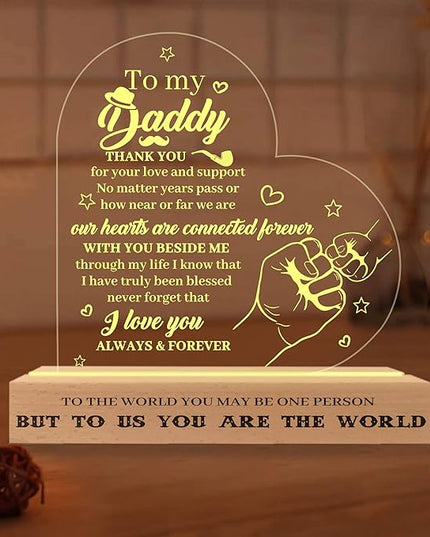 Daddy Birthday Gifts Night Light, to My Daddy Lamp, Fathers Day Birthday Christmas Gifts for Dad Grandpa Grandfather, Lamp with Wooden Base for Men Dad Daddy Grandpa, Gifts Bedroom Décor - LeafyLoom