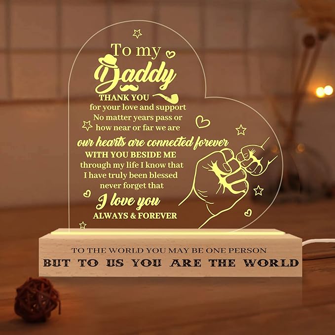 Daddy Birthday Gifts Night Light, to My Daddy Lamp, Fathers Day Birthday Christmas Gifts for Dad Grandpa Grandfather, Lamp with Wooden Base for Men Dad Daddy Grandpa, Gifts Bedroom Décor - LeafyLoom