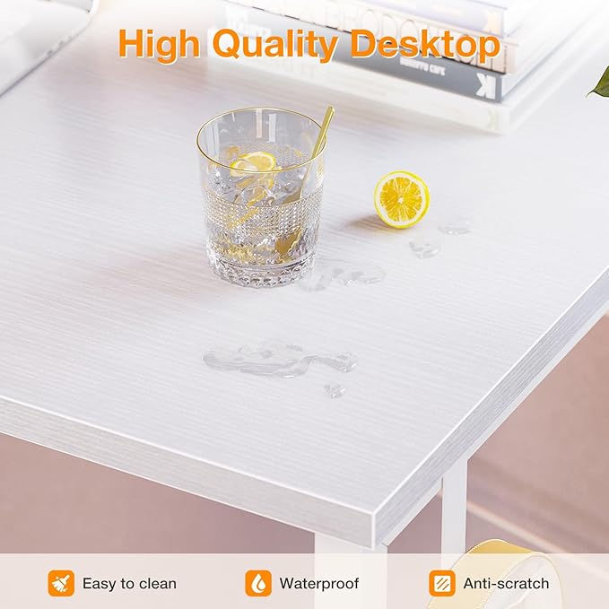 ODK Computer Desk Large Office Desk, 48 Inch Writing Desk with Storage, Modern PC Desk Work Table with Headphone Hook for Home Office, White + White Leg - LeafyLoom