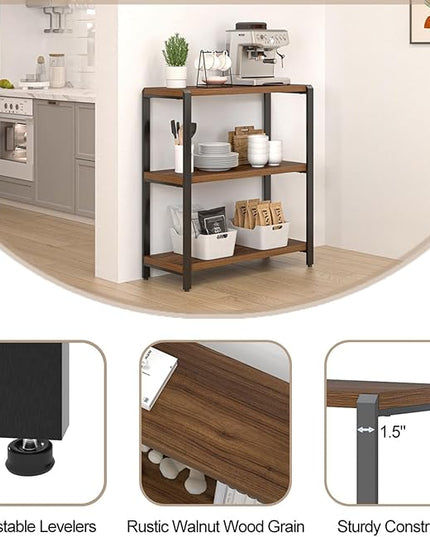FOLUBAN Small Bookshelf and Bookcase, 3 Tier Low Short Book Shelf, Industrial Metal and Wood Book Case for Living Room Bedroom, Rustic Walnut - LeafyLoom