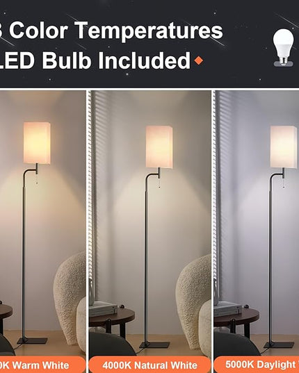 Floor Lamp for Living Room, 3 Color Temperatures, Modern Standing Lamp with Linen Shade, Minimalist Stand Up Lamp Pole for Office, Kids Room, Guest Room, Pink - LeafyLoom